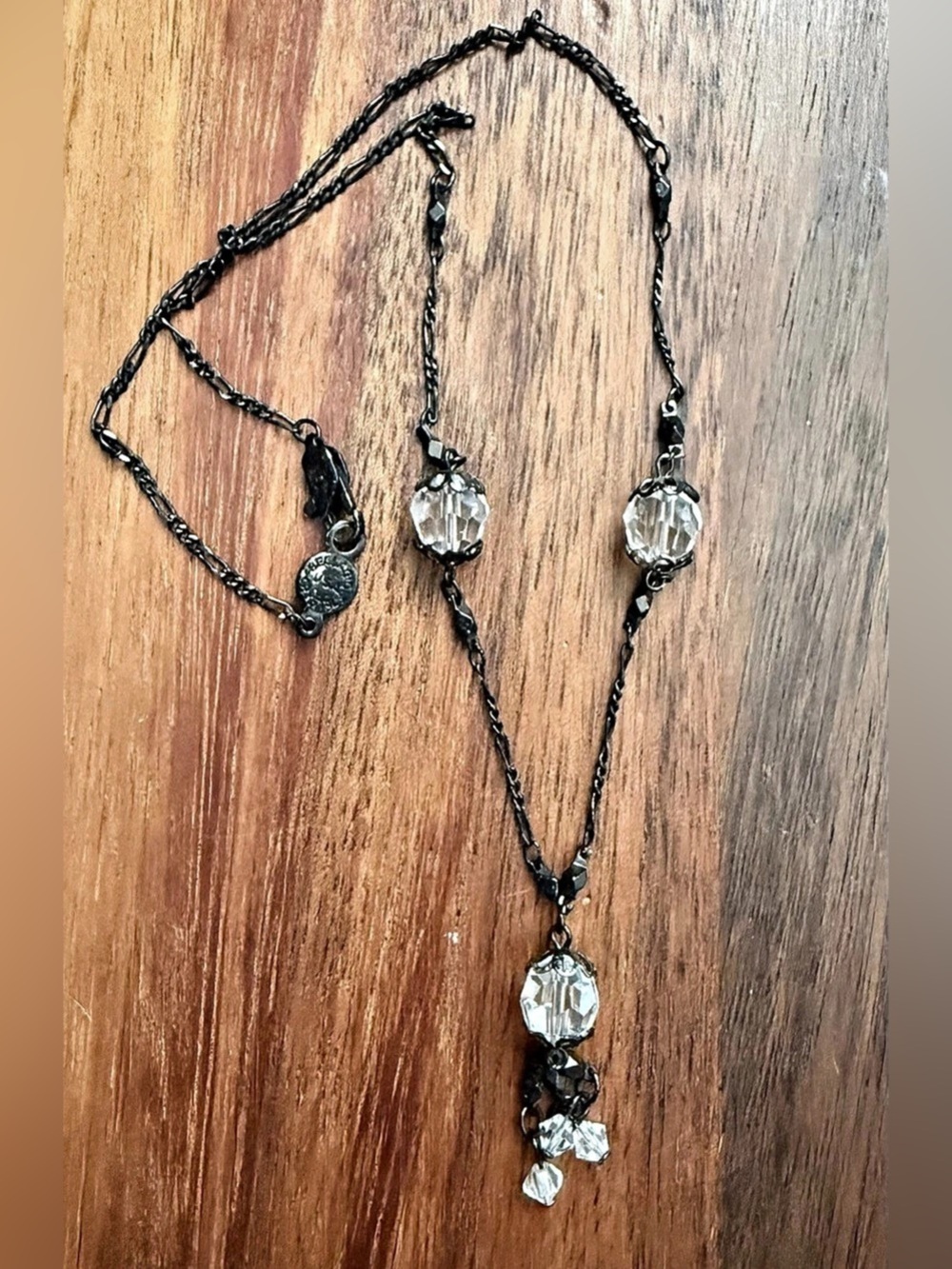 Bellagio Crystals Crystal Pendant Necklace Black & Clear Delicate 16.5”